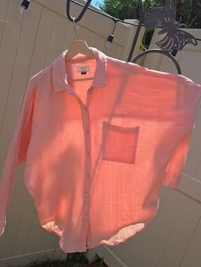 American Eagle Outfitters Coral Gauze Button-Down Shirt